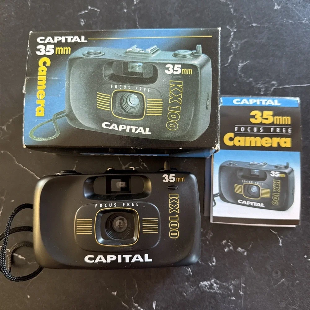 Vintage Capital KX100 35mm Film Point & Shoot Camera Black Focus Free 1980s